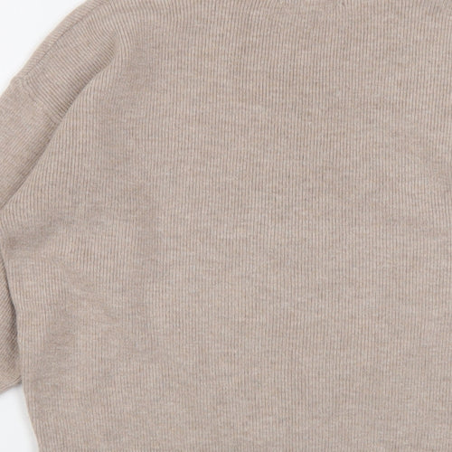 Marks and Spencer Womens Beige V-Neck Viscose Pullover Jumper Size S