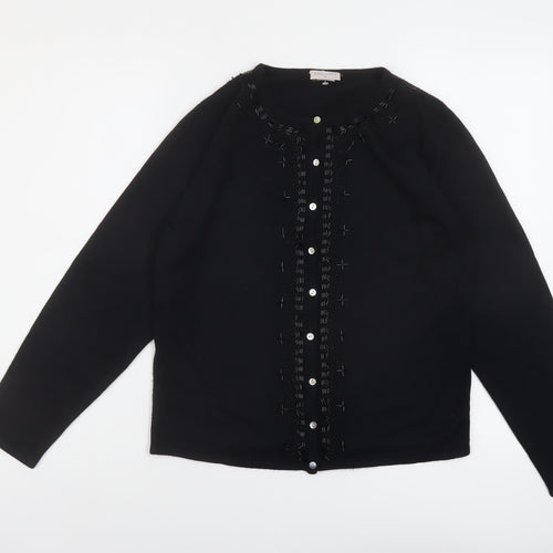 MACKAYS Womens Black Round Neck Acrylic Cardigan Jumper Size S