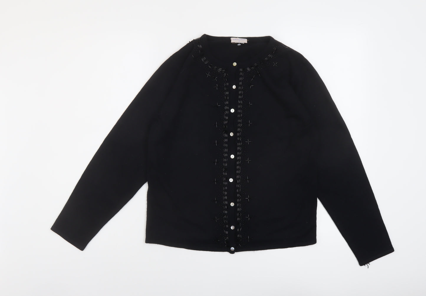 MACKAYS Womens Black Round Neck Acrylic Cardigan Jumper Size S