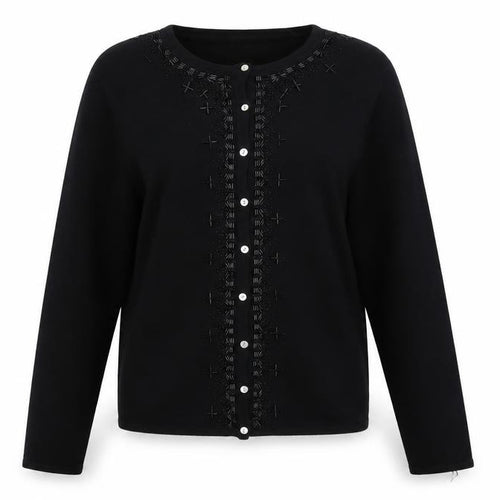 MACKAYS Womens Black Round Neck Acrylic Cardigan Jumper Size S
