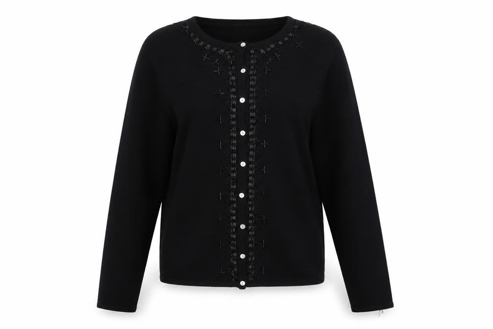 MACKAYS Womens Black Round Neck Acrylic Cardigan Jumper Size S