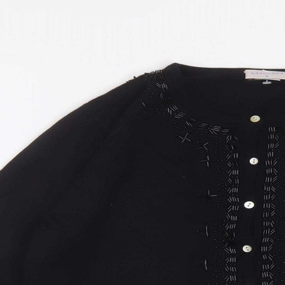 MACKAYS Womens Black Round Neck Acrylic Cardigan Jumper Size S
