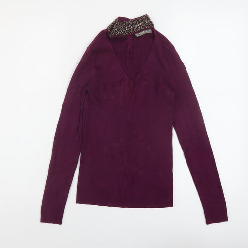 Oasis Womens Purple Mock Neck Viscose Pullover Jumper Size XS