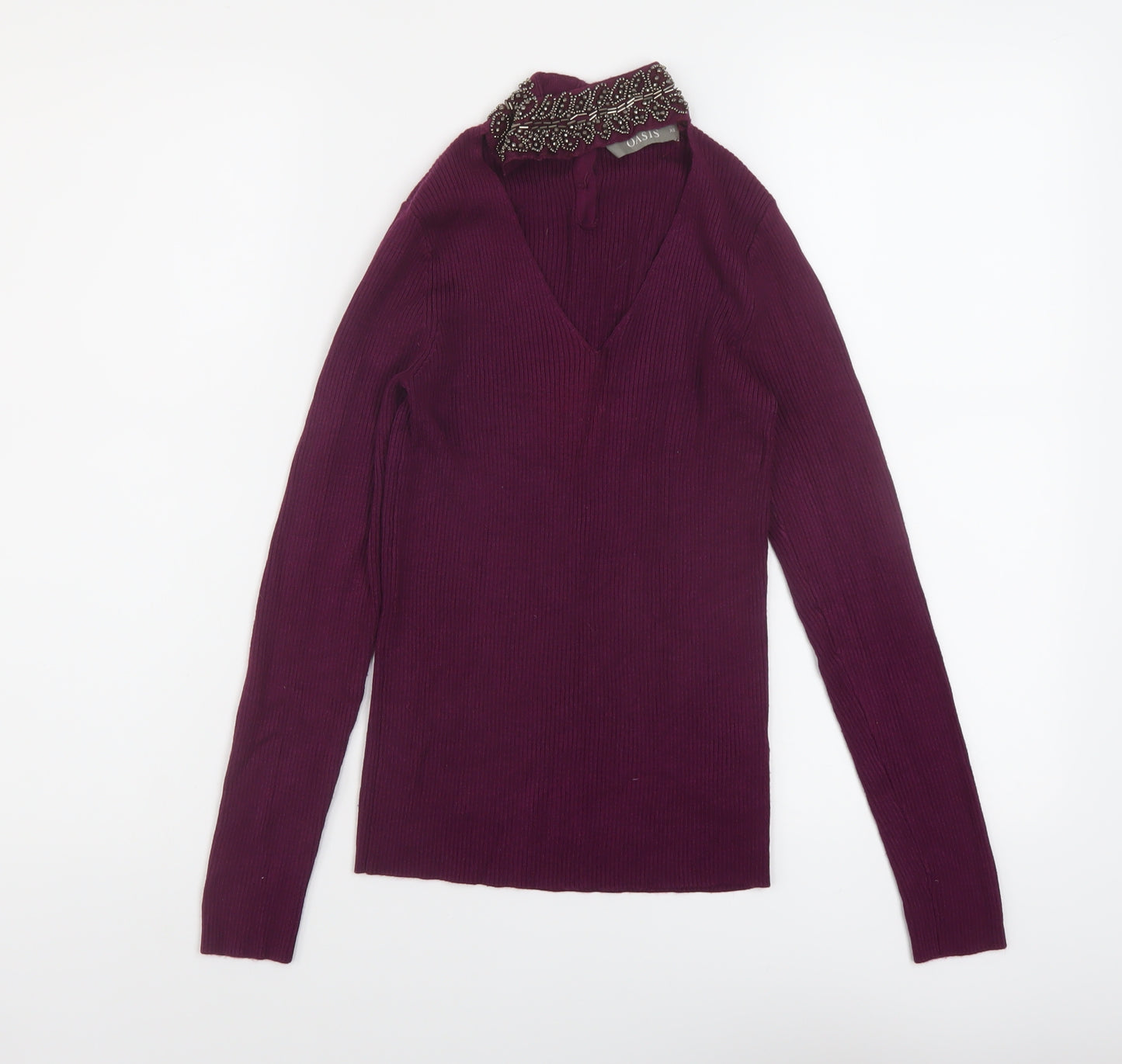 Oasis Womens Purple Mock Neck Viscose Pullover Jumper Size XS