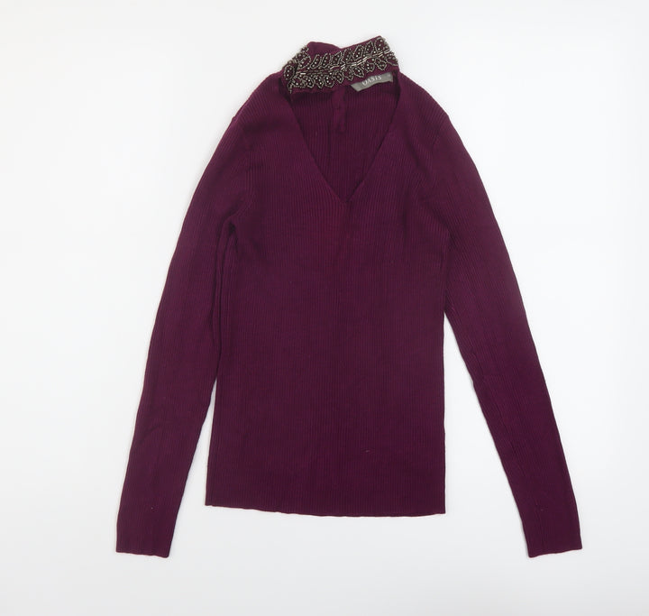 Oasis Womens Purple Mock Neck Viscose Pullover Jumper Size XS