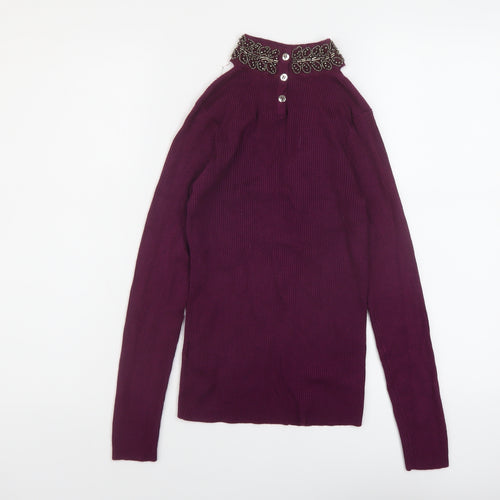 Oasis Womens Purple Mock Neck Viscose Pullover Jumper Size XS
