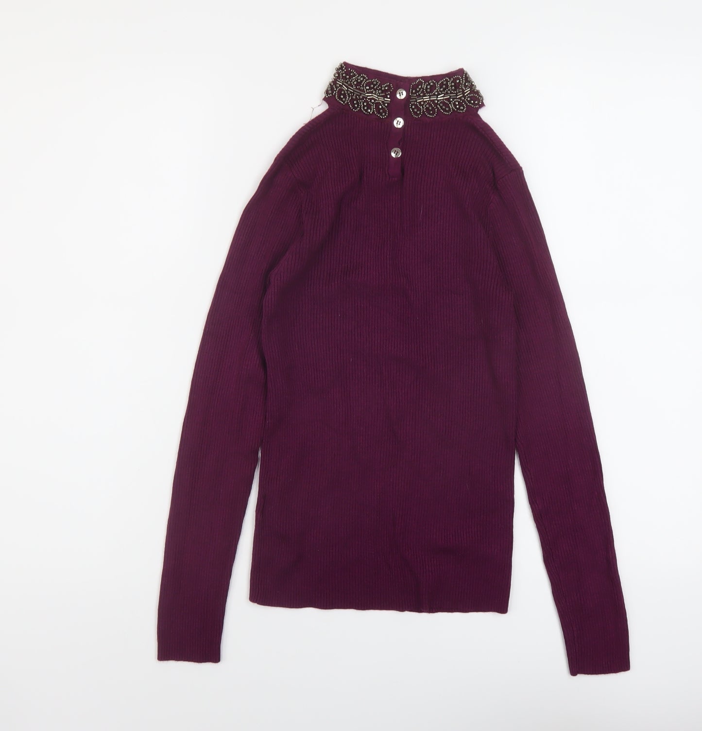Oasis Womens Purple Mock Neck Viscose Pullover Jumper Size XS