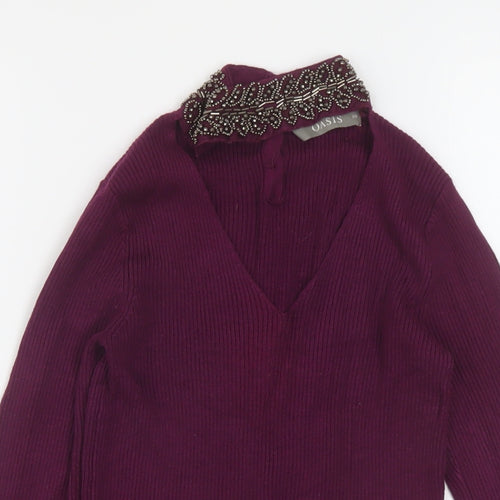 Oasis Womens Purple Mock Neck Viscose Pullover Jumper Size XS