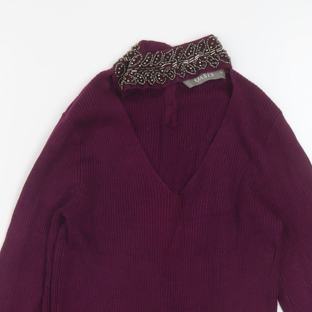Oasis Womens Purple Mock Neck Viscose Pullover Jumper Size XS