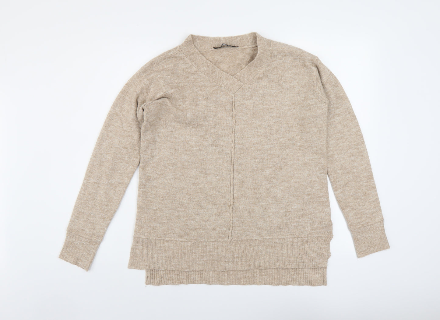 Dorothy Perkins Womens Beige V-Neck Acrylic Pullover Jumper Size 8