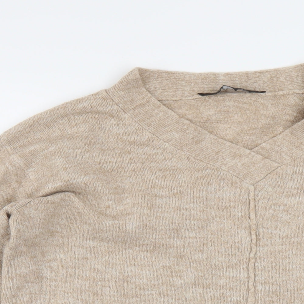 Dorothy Perkins Womens Beige V-Neck Acrylic Pullover Jumper Size 8