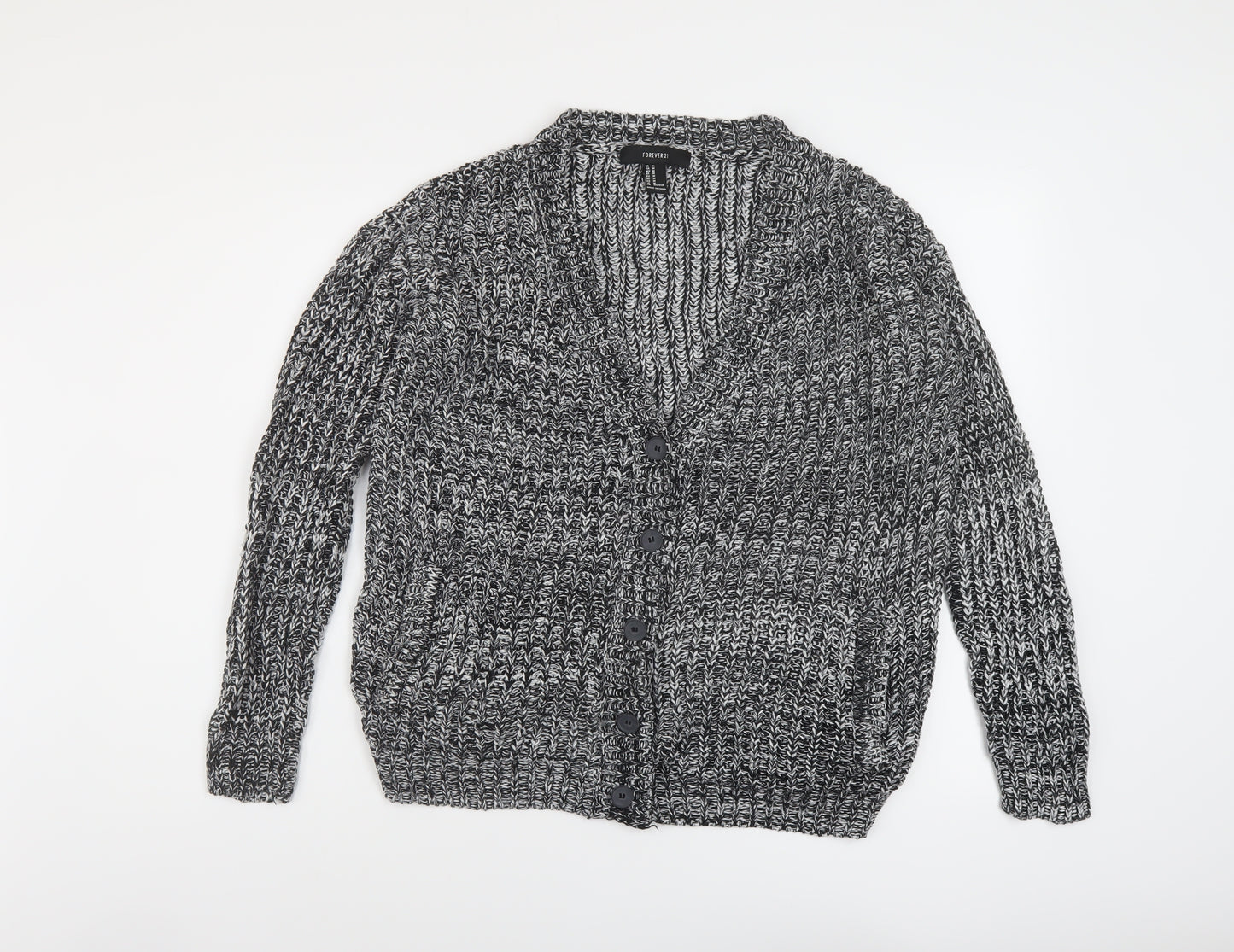 FOREVER 21 Womens Black V-Neck Acrylic Cardigan Jumper Size M