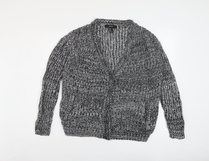 FOREVER 21 Womens Black V-Neck Acrylic Cardigan Jumper Size M