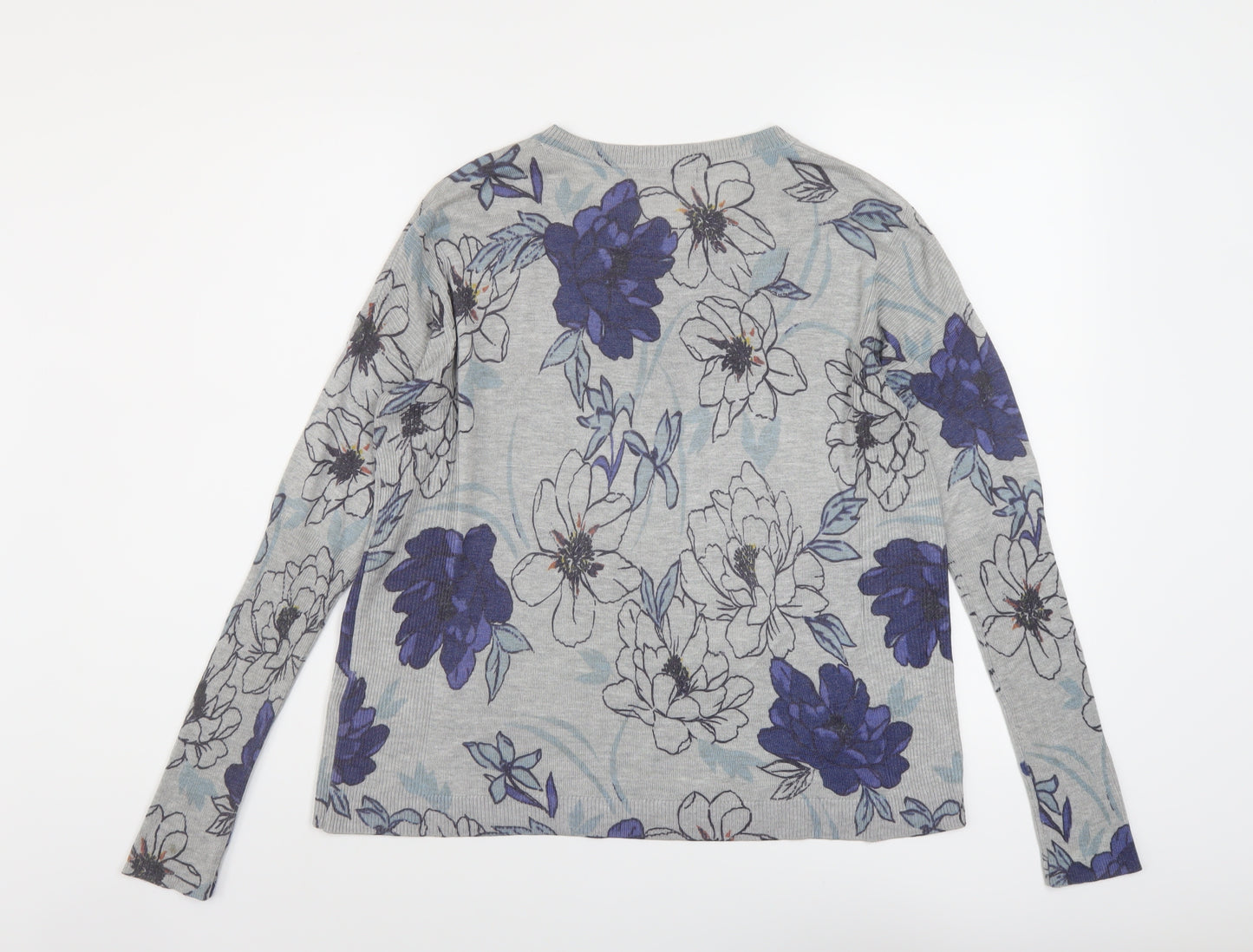 Marks and Womens Grey Round Neck Floral Acrylic Pullover Jumper Size 12
