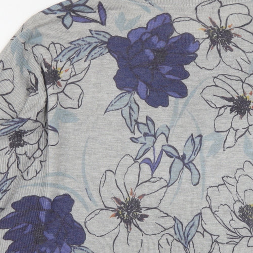 Marks and Womens Grey Round Neck Floral Acrylic Pullover Jumper Size 12