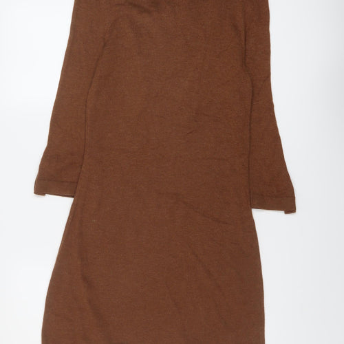 Wallis Womens Brown Acrylic Jumper Dress Size S V-Neck Pullover