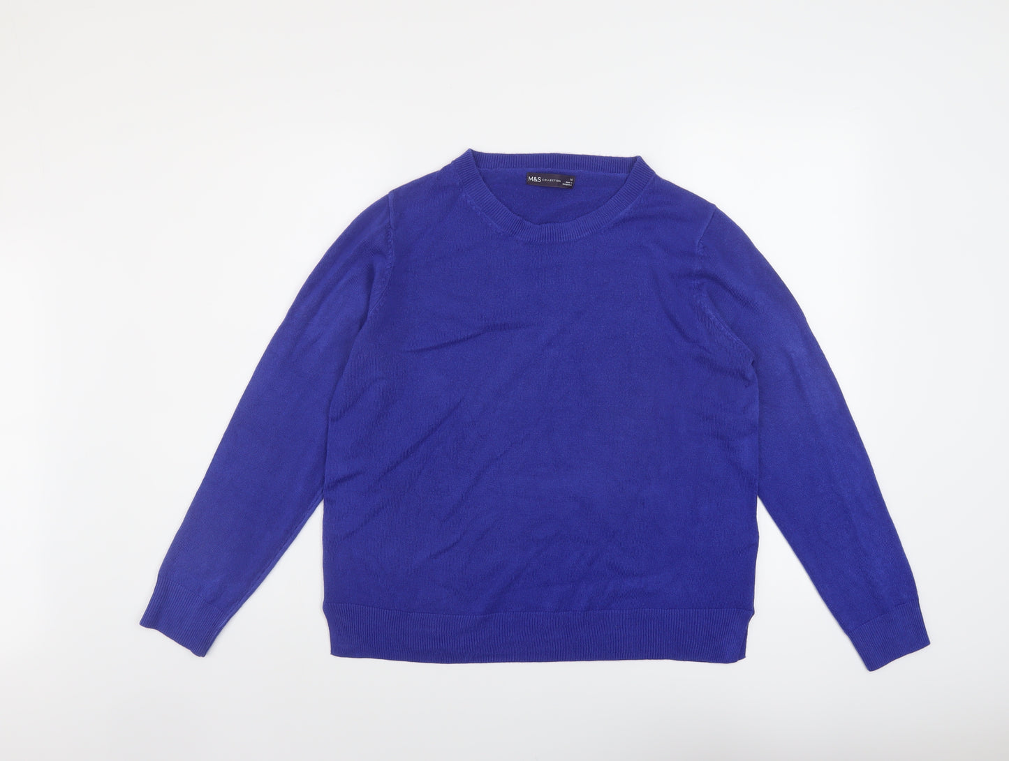 Marks and Spencer Womens Blue Round Neck Acrylic Pullover Jumper Size 16