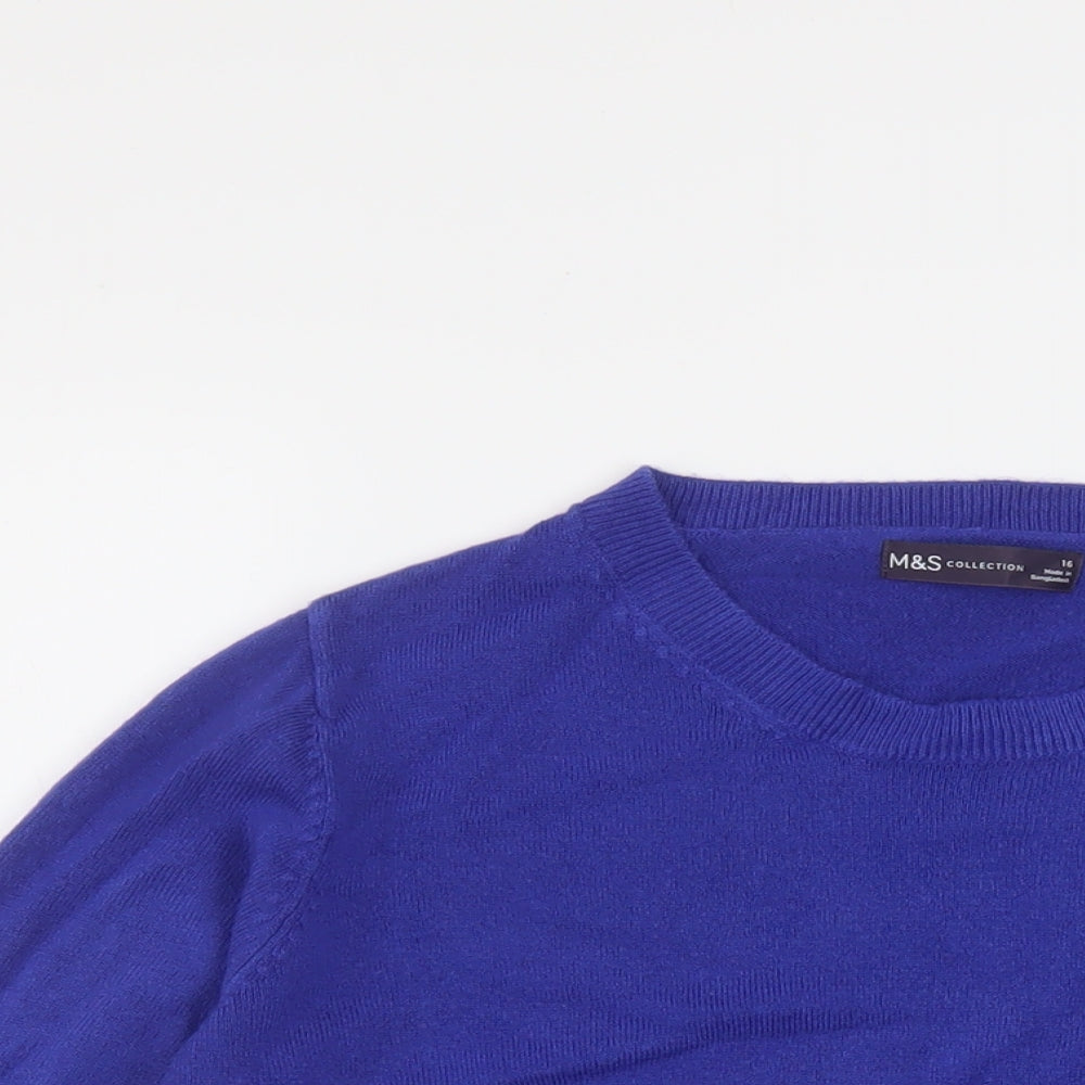 Marks and Spencer Womens Blue Round Neck Acrylic Pullover Jumper Size 16