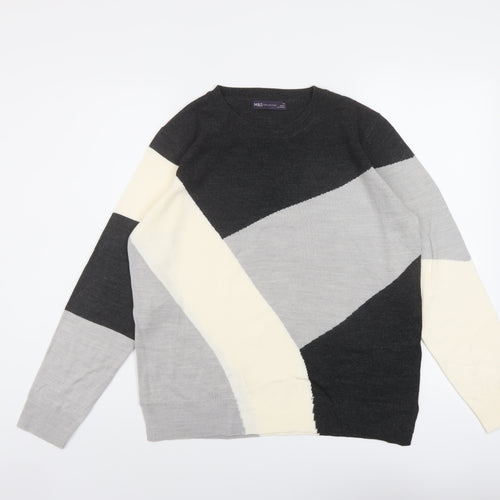 Marks and Spencer Womens Multicoloured Round Neck Acrylic Pullover Jumper Size 14