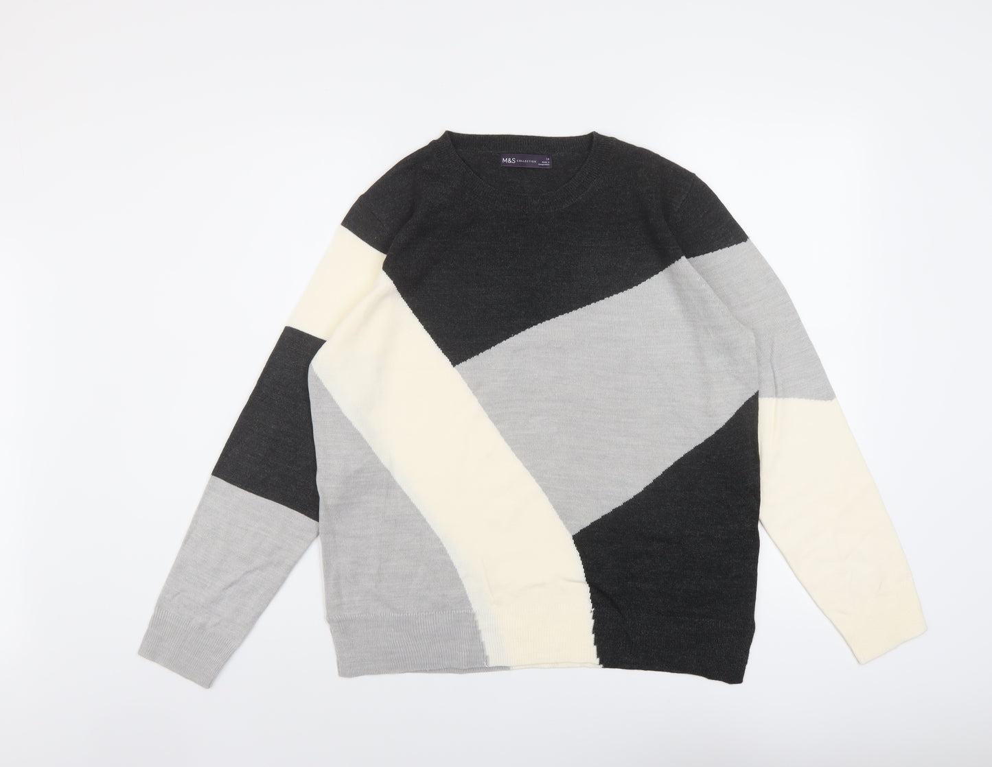 Marks and Spencer Womens Multicoloured Round Neck Acrylic Pullover Jumper Size 14
