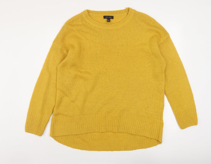 New Look Womens Yellow Round Neck Acrylic Pullover Jumper Size L