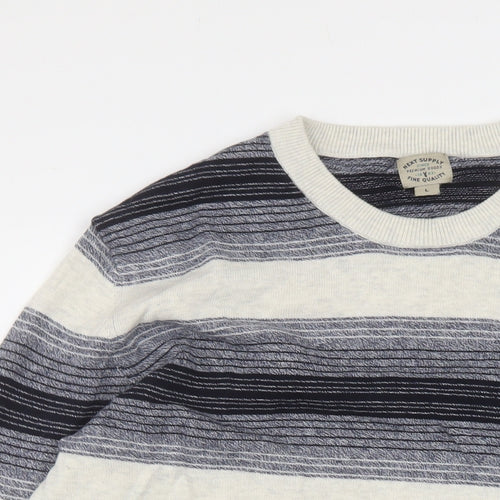 NEXT Mens Multicoloured Crew Neck Striped Cotton Pullover Jumper Size L Long Sleeve
