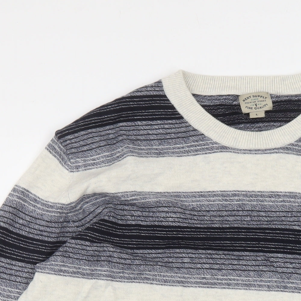 NEXT Mens Multicoloured Crew Neck Striped Cotton Pullover Jumper Size L Long Sleeve