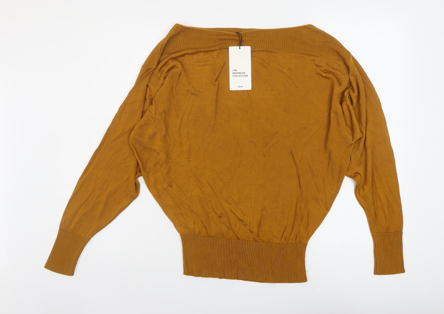 Zara Womens Brown Boat Neck Viscose Pullover Jumper Size L