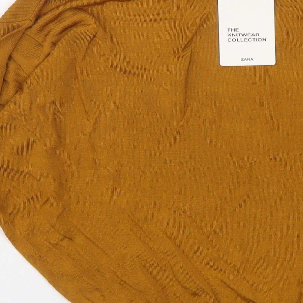 Zara Womens Brown Boat Neck Viscose Pullover Jumper Size L