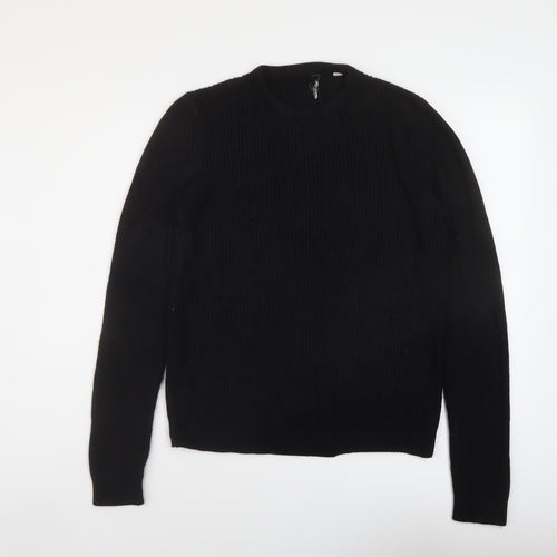 JACK & JONES Mens Black Crew Neck Acrylic Pullover Jumper Size M Long Sleeve