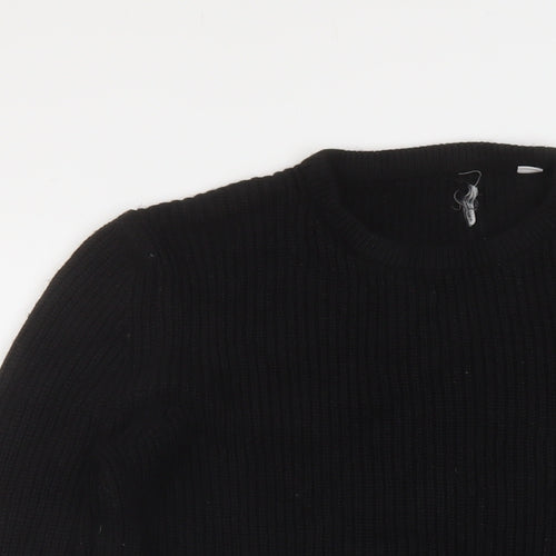 JACK & JONES Mens Black Crew Neck Acrylic Pullover Jumper Size M Long Sleeve