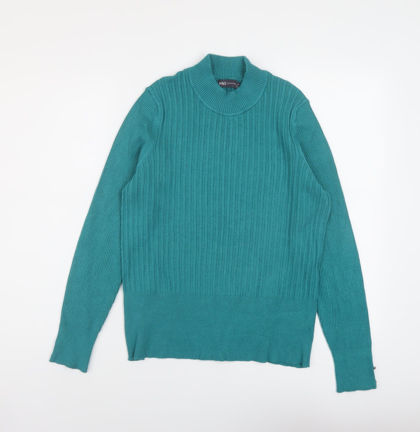 Marks and Spencer Womens Green Mock Neck Viscose Pullover Jumper Size 18