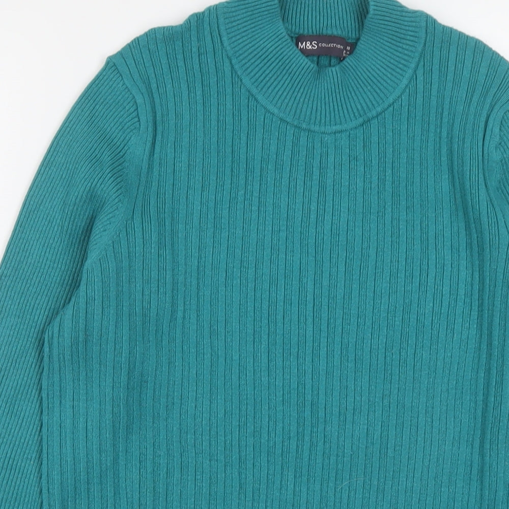 Marks and Spencer Womens Green Mock Neck Viscose Pullover Jumper Size 18