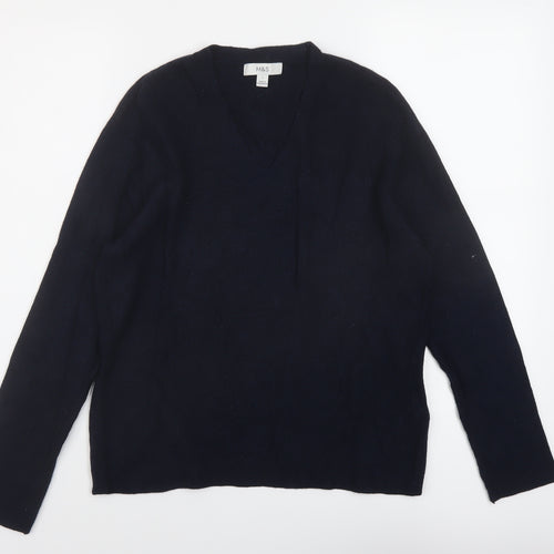 Marks and Spencer Womens Blue V-Neck Viscose Pullover Jumper Size S