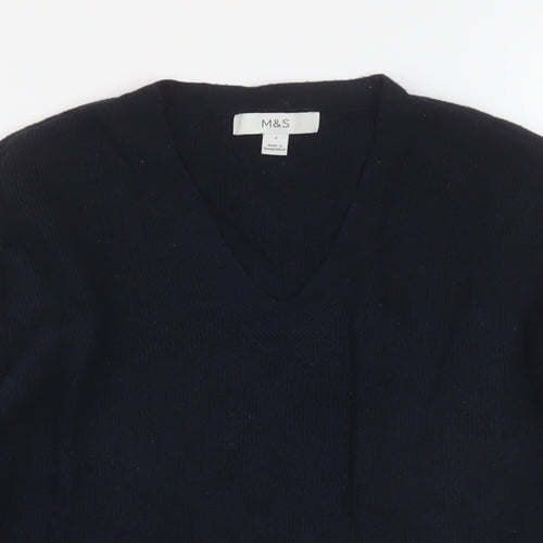 Marks and Spencer Womens Blue V-Neck Viscose Pullover Jumper Size S