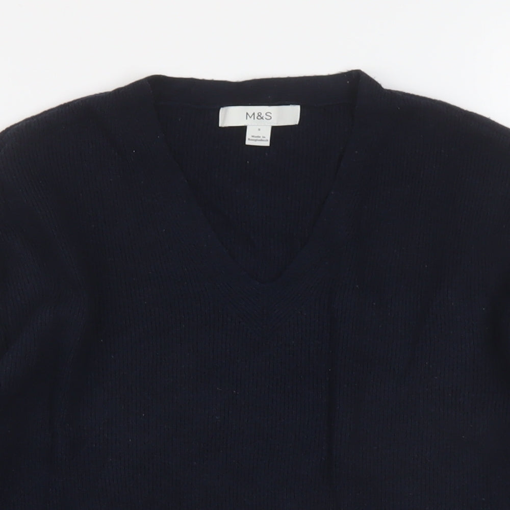 Marks and Spencer Womens Blue V-Neck Viscose Pullover Jumper Size S