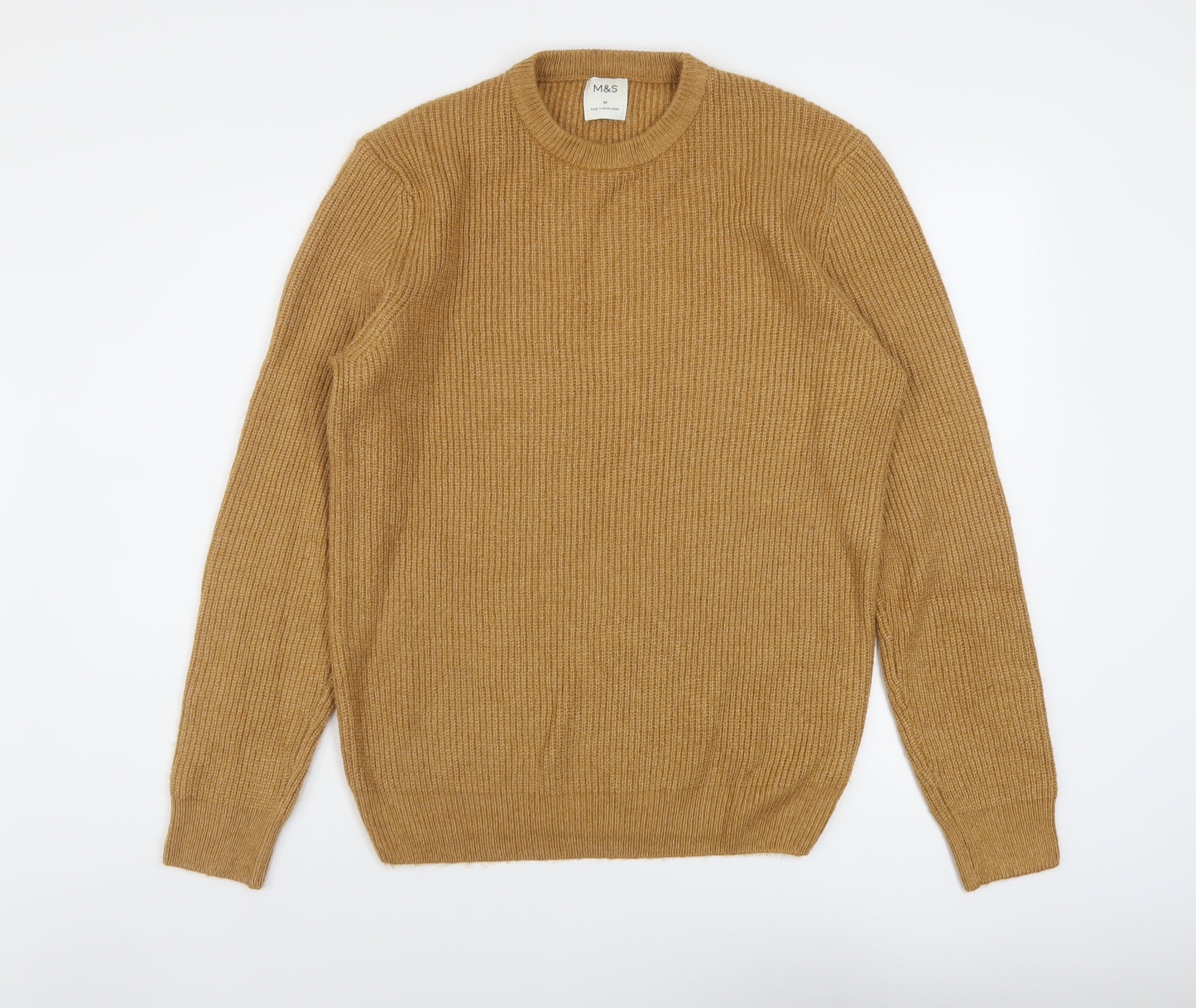 Marks and Spencer Mens Brown Round Neck Polyamide Pullover Jumper Size M Long Sleeve