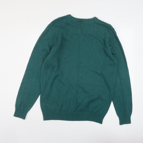 Maine Mens Green V-Neck Cotton Pullover Jumper Size M Long Sleeve