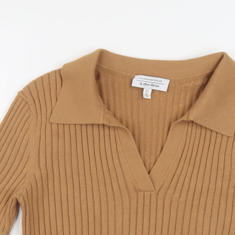 & Other Stories Womens Brown Collared Viscose Pullover Jumper Size L