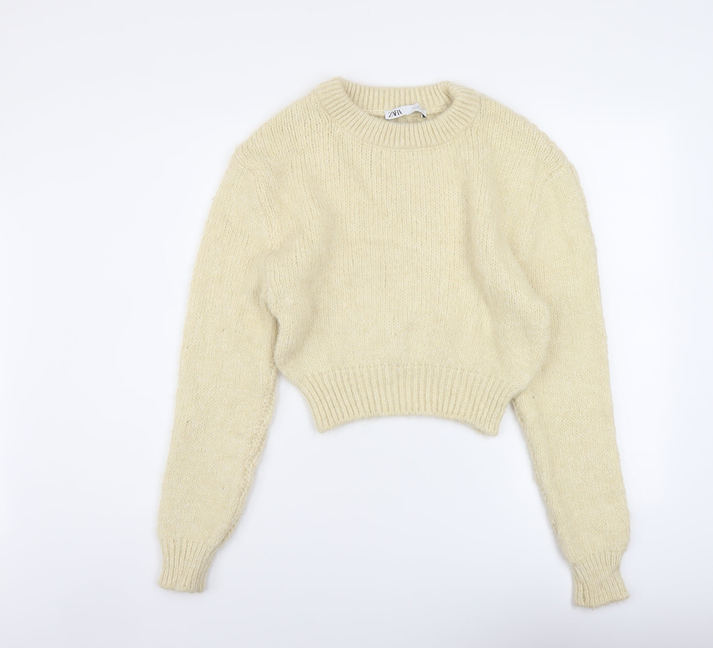 Zara Womens Beige Round Neck Acrylic Pullover Jumper Size S