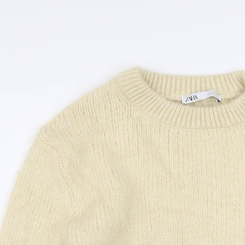 Zara Womens Beige Round Neck Acrylic Pullover Jumper Size S