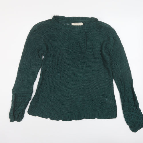 Cream Womens Green Round Neck Viscose Pullover Jumper Size M