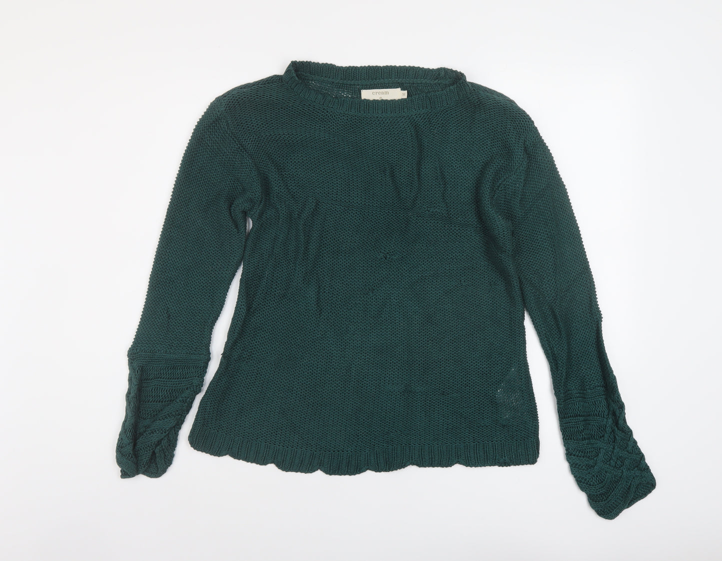 Cream Womens Green Round Neck Viscose Pullover Jumper Size M