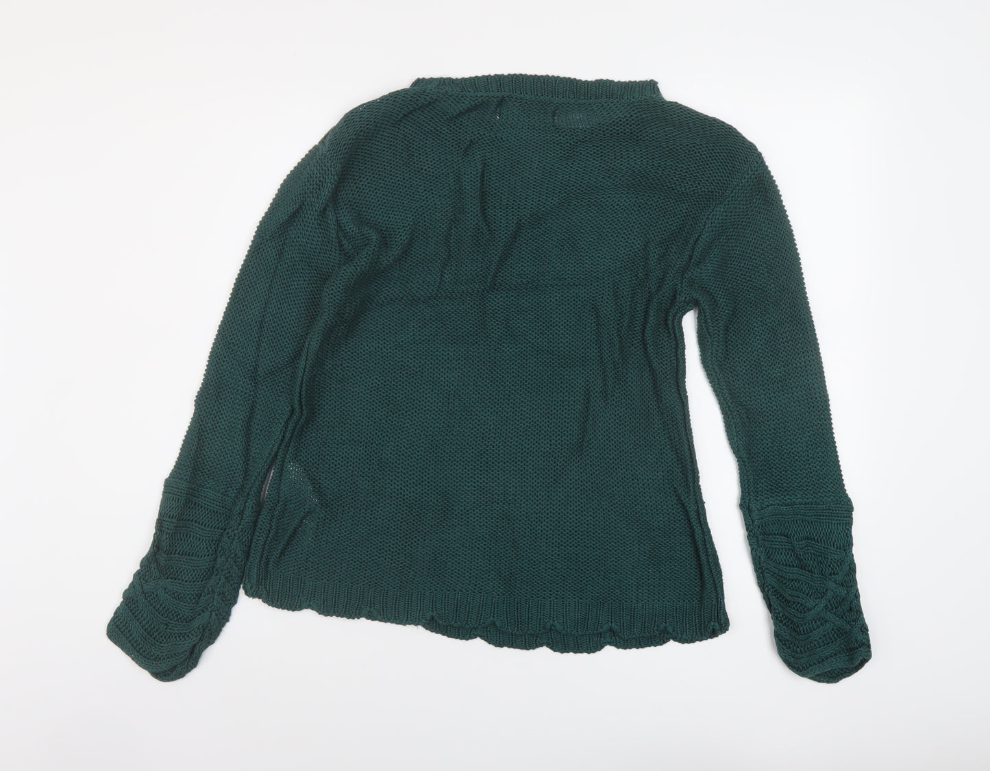Cream Womens Green Round Neck Viscose Pullover Jumper Size M