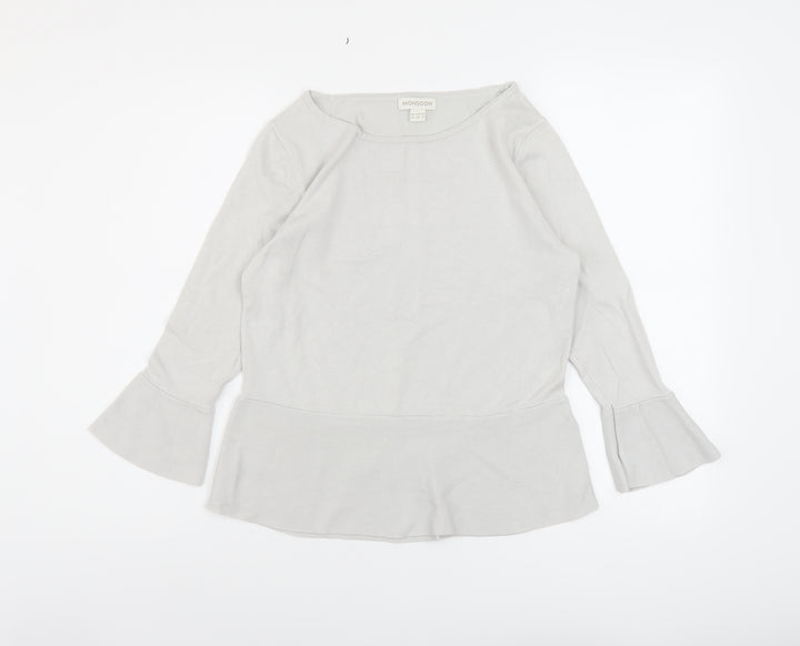 Monsoon Womens Grey Round Neck Viscose Pullover Jumper Size 10
