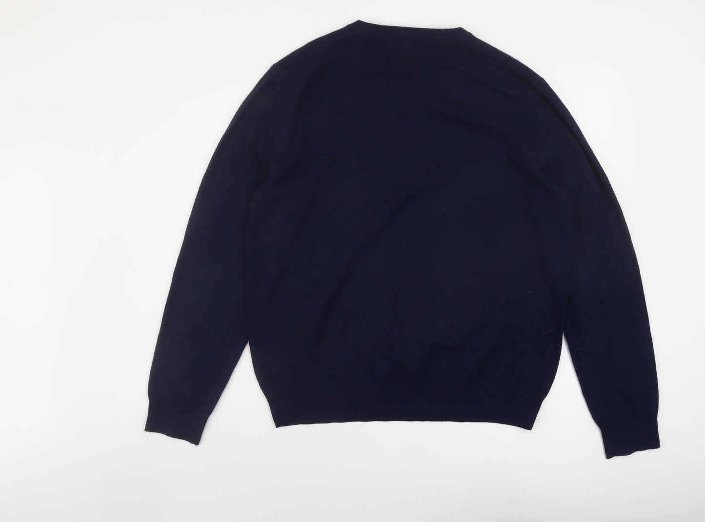 Jaeger Mens Blue V-Neck Wool Pullover Jumper Size L Long Sleeve