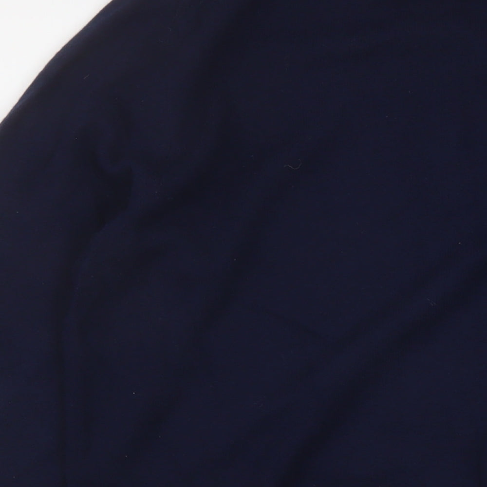 Jaeger Mens Blue V-Neck Wool Pullover Jumper Size L Long Sleeve
