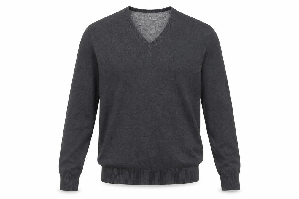 Marks and Spencer Mens Grey V-Neck Cotton Pullover Jumper Size S Long Sleeve