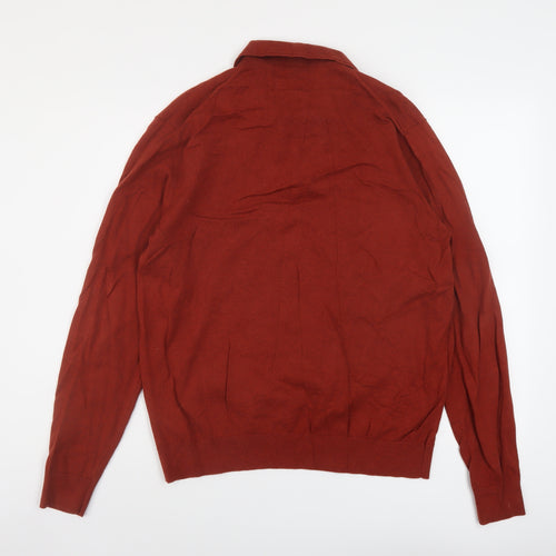 Marks and Spencer Mens Brown Collared Cotton Pullover Jumper Size M Long Sleeve