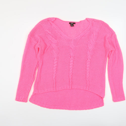 H&M Womens Pink V-Neck Acrylic Pullover Jumper Size S